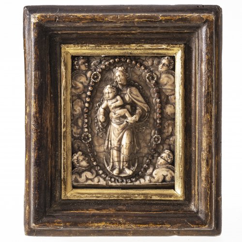 Relief mit Rosenkranzmadonna, Alabaster