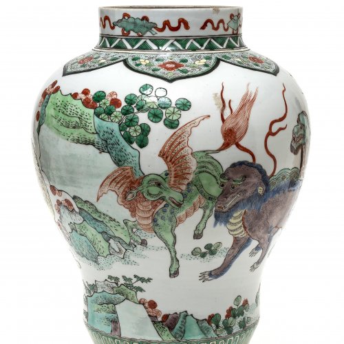 Vase, famille verte, China, Fabeltierdekor