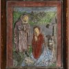 Schiestl, Heinz. Anbetung des Kindes. Tonrelief, farbig gefasst. 47 x 39 cm. Best.