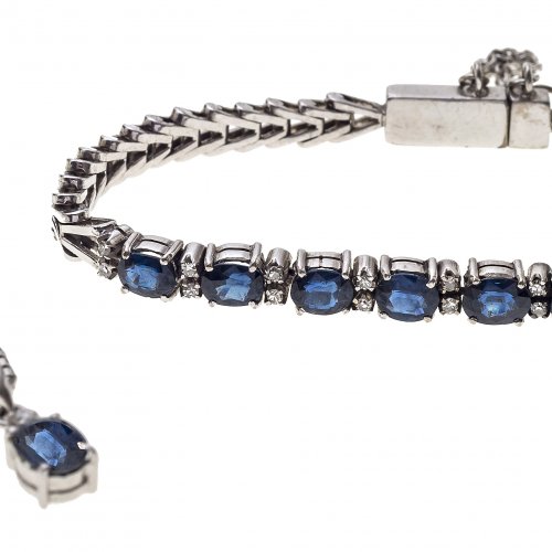 Armband und Anhänger. WG, Saphirbesatz.