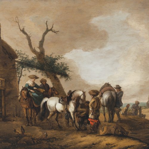 Wouwerman, Philips. Beim Hufschmied. Öl/Holz. 36 x 49 cm. Rest. Monogr.