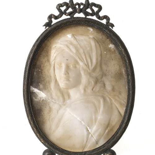 Reliefminiatur, Damenporträt, Marmor, Metallrahmen