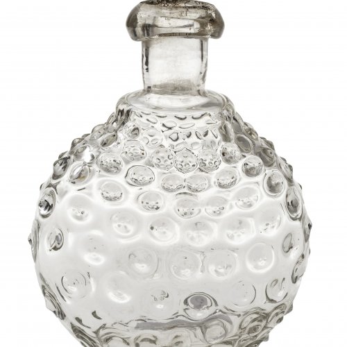 Plattflasche, farbloses Glas, Nuppenmuster