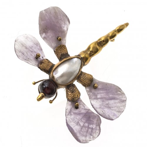 Brosche. Libelle. Amethystbesatz.