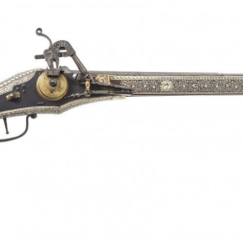 Prunk-Radschlosspistole (Puffer), L. 83 cm.