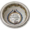 Kleine Spruchschüssel. Fayence, farbig bemalt.