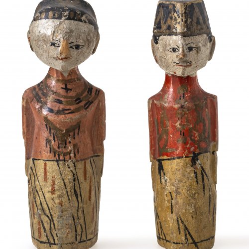 Zwei Puppen, Indonesien, Holz, bemalt.