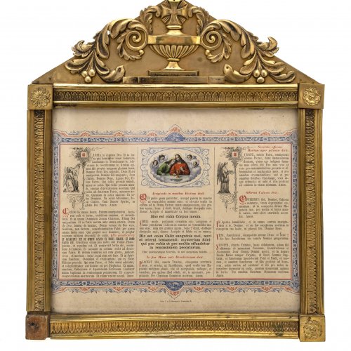 Kanontafel, Messingbeschläge, Holzkern.
