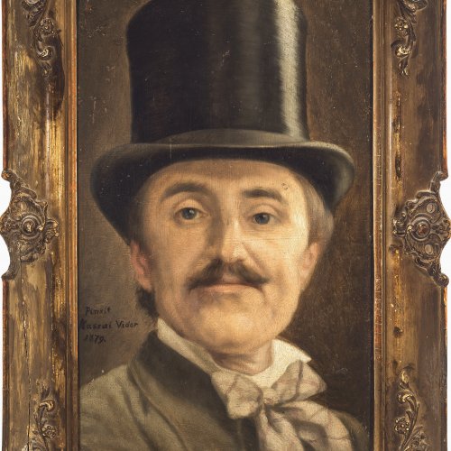 Kassai, Vidor, Herr mit Zylinder, Öl/Karton. 43 x 27 cm.