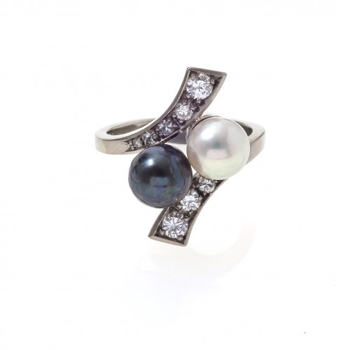 Ring mit Perlen- und Brillantbesatz, WG.