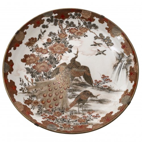 Bildplatte, China, Porzellan, Pfauendekor.