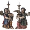 Zwei Leuchterengel, Holz, Farbfassung.
