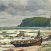 Tiedjen, Willy, Ostseestrand mit Ruderboot, Öl/Lw.