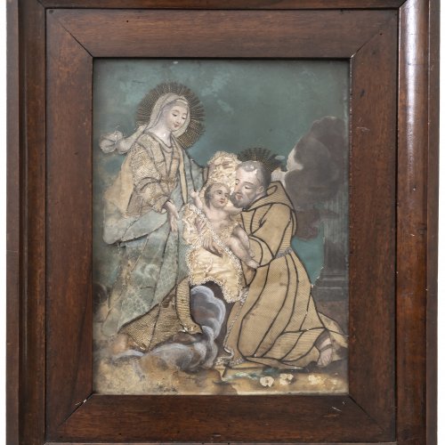 Collage, Maria mit dem Jesuskind und Franziskus.