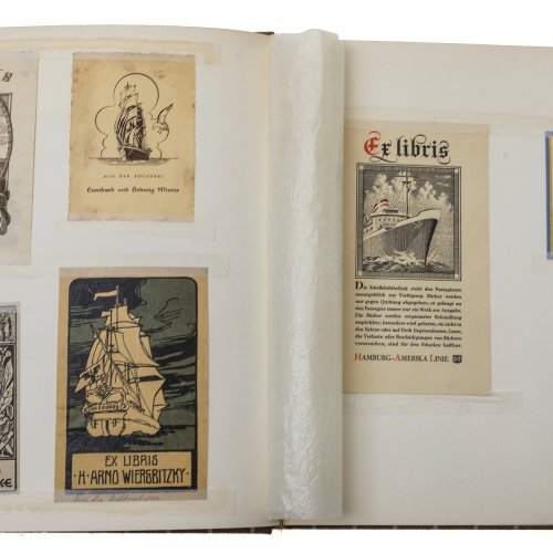 Exlibris im Album, ca. 160 Teile, u.a. Theodor Becker, Ernst Jungkenn (Weingut Oppenheim).