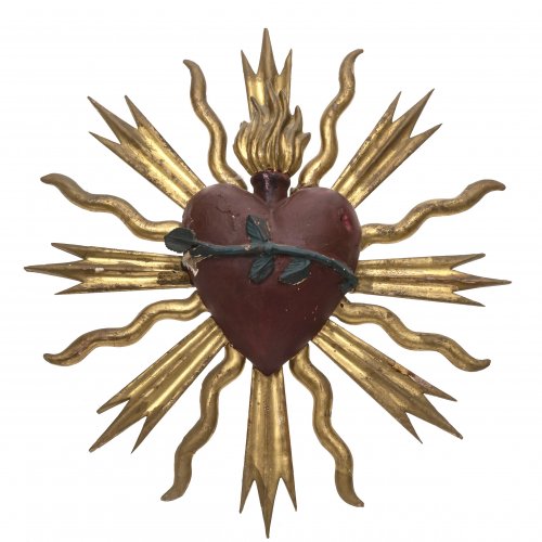 Flammendes Herz, Holz, Farb- und Goldfassung.