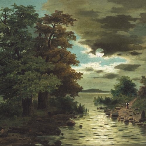 Chwala, 19. Jh. Motiv bei Grein an der Donau bei Mondschein, Öl/Holz, 37 x 55 cm, sign.