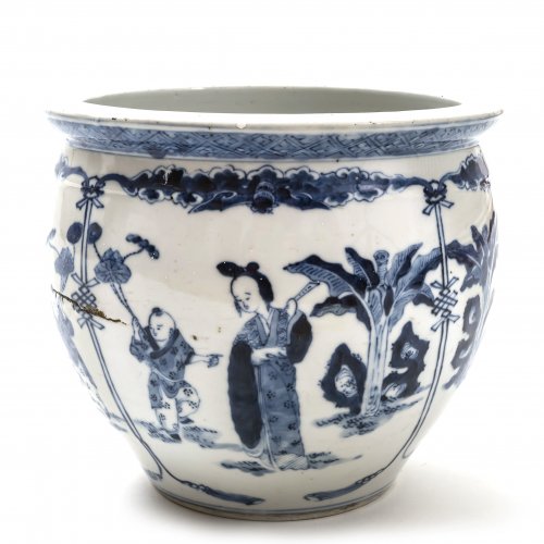 Cachepot, Porzellan, Blaumalerei, China.
