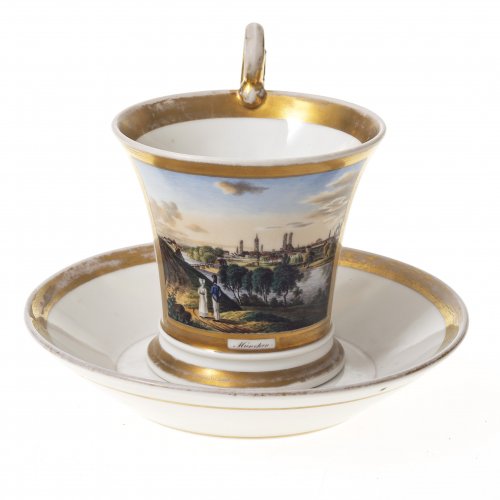 Ansichtentasse mit Untertasse, Nymphenburg, Ansicht von München.