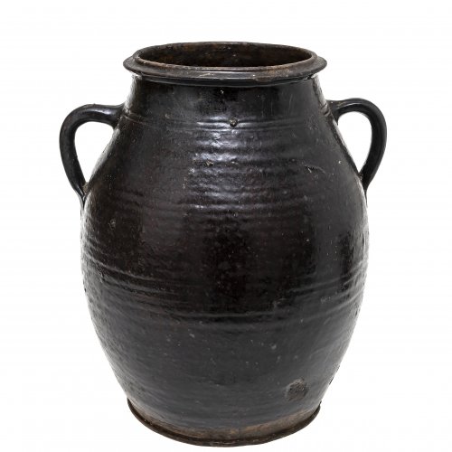 Doppelhenkeltopf, Irdenware, braun glasiert, H. 28,5 cm.