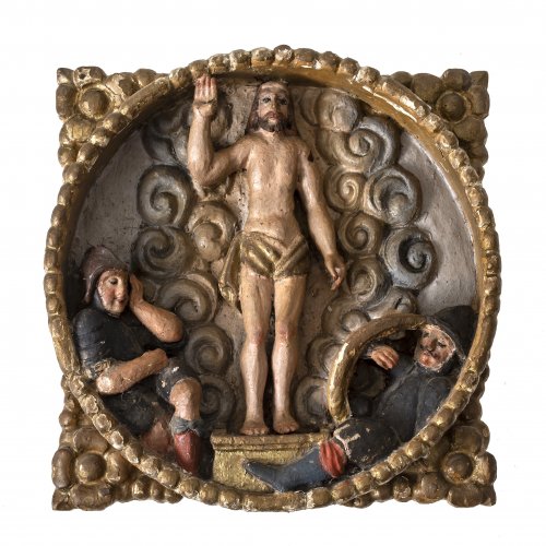 Rosenkranz-Medaillon mit Auferstehungschristus, 24 x 24 cm.