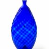 Nabelflasche, blaues Glas, gerippt, Tirol, H. 27 cm.