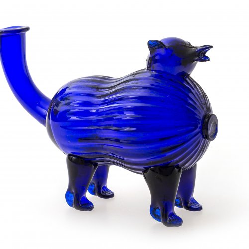 Schnapshund, blaues Glas, H. 11 cm.