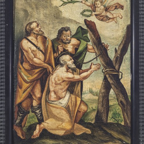 Deutsch, 18. Jh. Hl. Andreas, Öl/Lw./Karton, 28 x 20 cm.