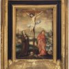 Deutsch, 16./17. Jh. Kreuzigungsszene. Öl/Holz. 18,7 x 14 cm. Best, rest. Unsign.