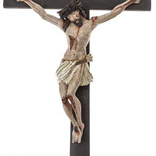 Pestkreuz, um 1700, Holz, Inkarnartfassung. H. 111 cm.