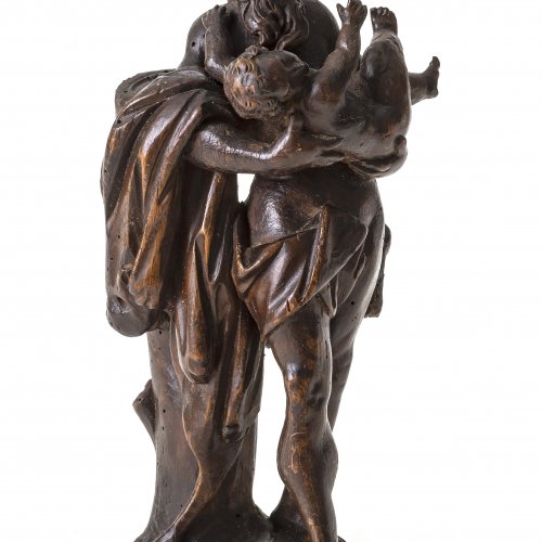 Herkules mit Kind, Holz, braun gefasst, 18./19. Jh. H. 21 cm.