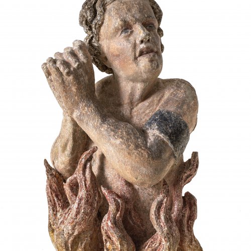 Arme Seele, Holz, Farbfassung, Niederbayern, um 1740, H. 37 cm.