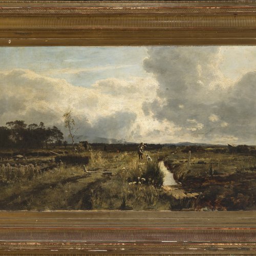 Bechtolsheim, Gustav Freiherr von. Jäger in Moorlandschaft, Öl/Lw. 72 x 120 cm.