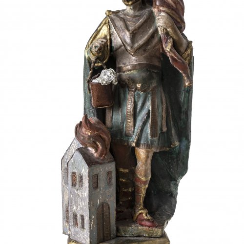 Hl. Florian, Holz, Farbfassung, süddeutsch, 18./19. Jh. H. 54 cm.
