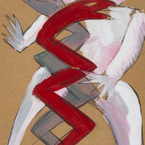 Mecklenburg, Werner Christian, Figur mit zwei Schlangen. Gouache. 28 x 19 cm. Sign., dat. 84.