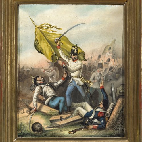 Österreich, 19. Jh. Schlachtenszene. Öl/Lw. 39 x 32 cm.