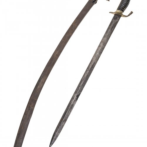 Hirschfänger mit Löwenkopf und Säbel  18./19. Jh., L. 62-83 cm.
