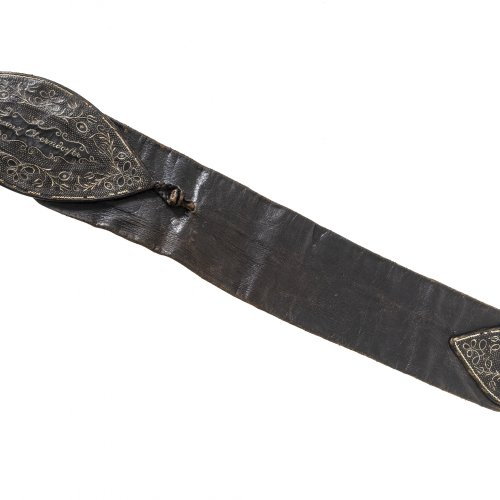 Bauchranzen (Geldkatze), Leder, Federkielstickerei, Bayern, L. 86 cm.