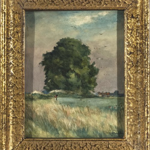 Fleischmann, A., Wiesenlandschaft, Aquarell, 16 x 12 cm.