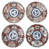 Vier Teller, Japan, farbige Emailmalerei, Porzellan, Imari, jeø 22 cm.