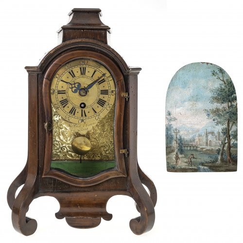 Kommodenuhr, Frankreich, 18. Jh., Holzgehäuse, H. 38 cm.