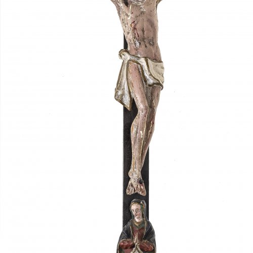 Christus am Kreuz, Holz, Farbfassung, süddeutsch, 18. Jh., H. 83 cm.