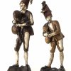 Zwei Dudelsackspieler, Materialkombinationsfiguren in der Art von Troger, Tirol, 18./19. Jh., H. 21-24 cm.