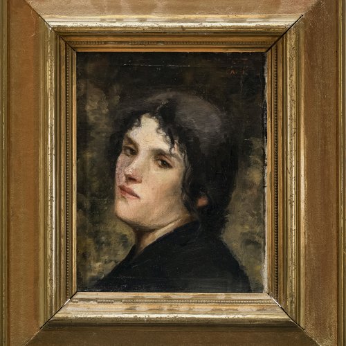 Frankreich, 19. Jh.,  Porträt einer jungen Frau, Öl/Lw. 28 x 22 cm, undeutlich sign.: L. Dufert, Paris.