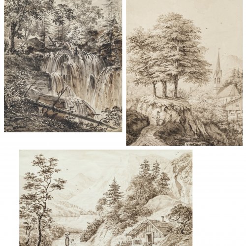 Süddeutsch, 19. Jh. Drei Feder/Tuschzeichnungen. 1) 