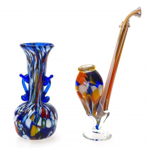 Vase und Zierobjekt, Glas, Bayerischer Wald, H. 14-20 cm.