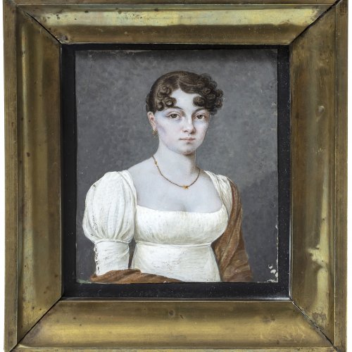 Deutsch, um 1820. Brustporträt eines Mädchens, 8,5 x 7 cm.