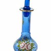 Flakon, blaues Glas, farbiger Emaildekor, H. 22 cm.