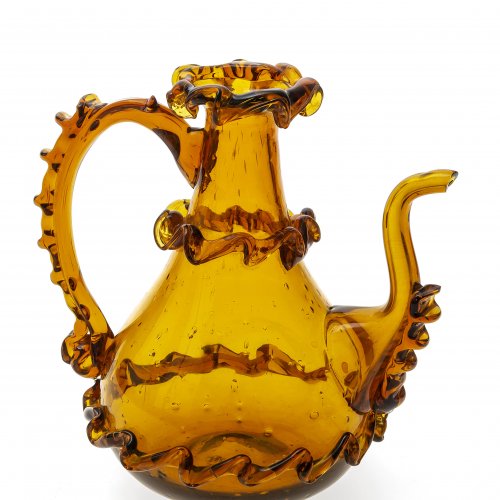 Karaffe, Glas, bernsteinfarben, Bayerischer Wald, H. 13 cm.