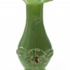 Vase, farbloses Glas, hellgrün unterfangen, aufgeschmolzene Blüte, Bayerischer Wald, H. 22 cm.
